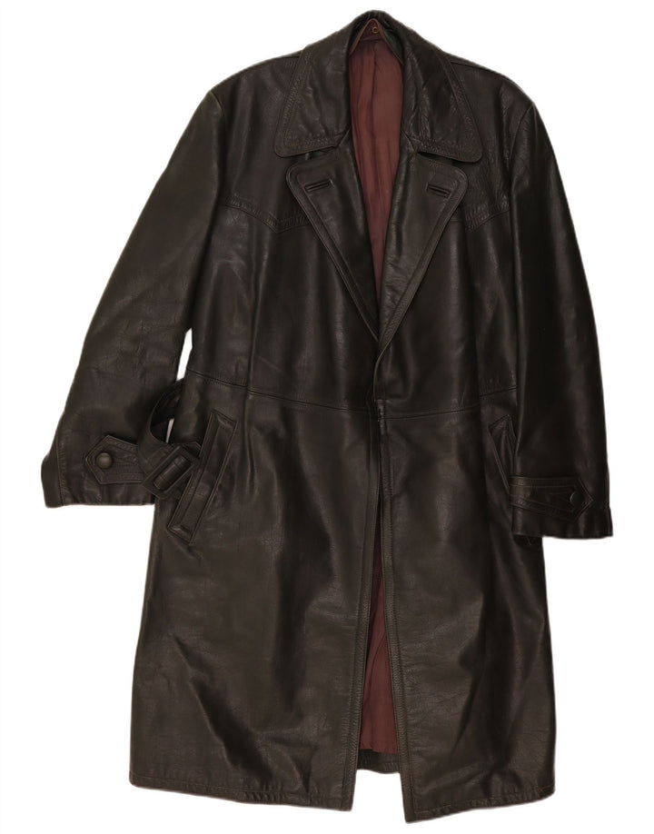 manteau en cuir homme vintage UK 38 Kaki moyen
