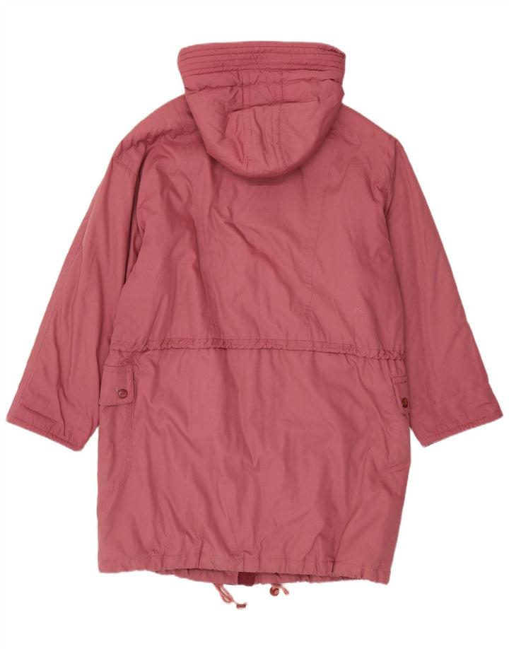 vintage Femmes À Capuchon Surdimensionné Manteau Rembourré UK 16 Grand Polyester Rose