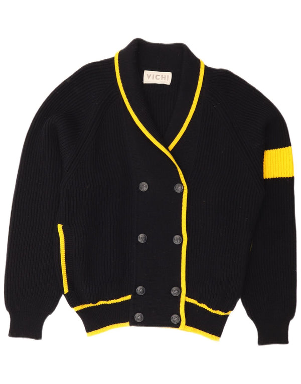 vintage Femme Cardigan Pull IT 50 XL Laine Rayée Noire