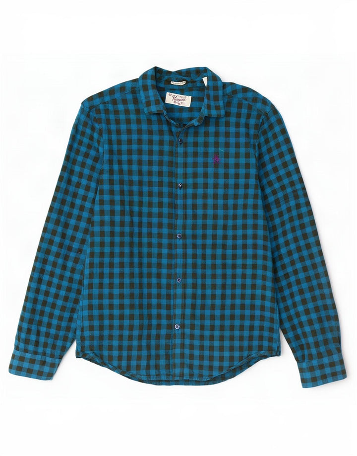 Penguin Chemise Slim Fit en Flanelle Heritage Homme Bleu Moyen en Coton Vichy