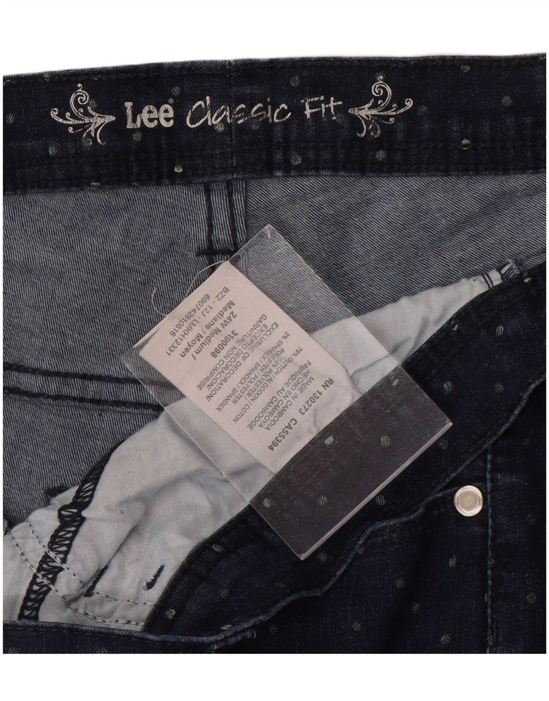 LEE Jean Capri coupe classique pour femme US 24 4XL W48 L20 Bleu à pois en coton