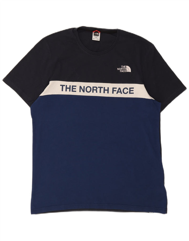THE NORTH FACE Mens Graphic T-Shirt Top Medium Navy Blue Colourblock