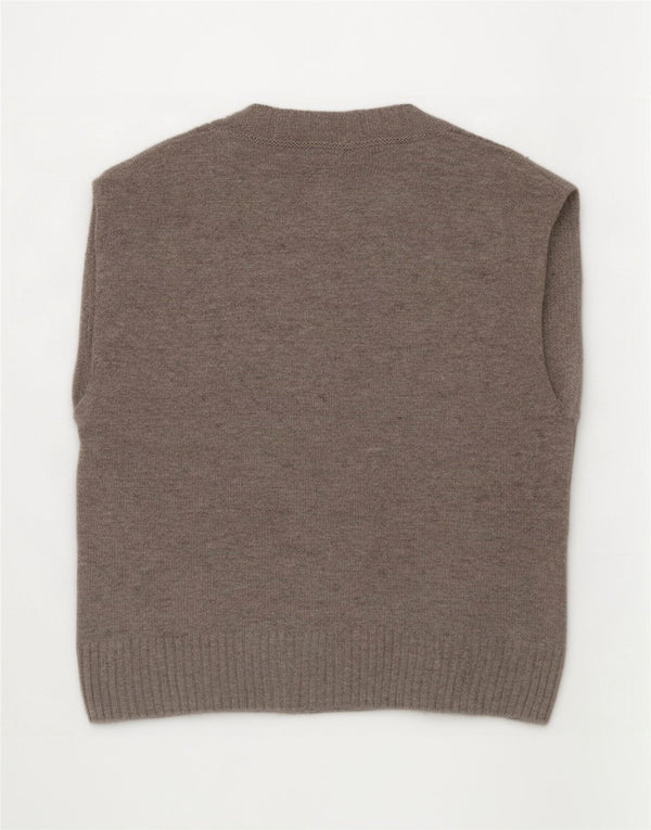 Benetton Femmes Crop Oversize Gilet Débardeur UK 6 XS Gris Laine