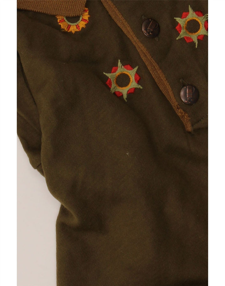 VINTAGE Pull col polo homme grand kaki acrylique