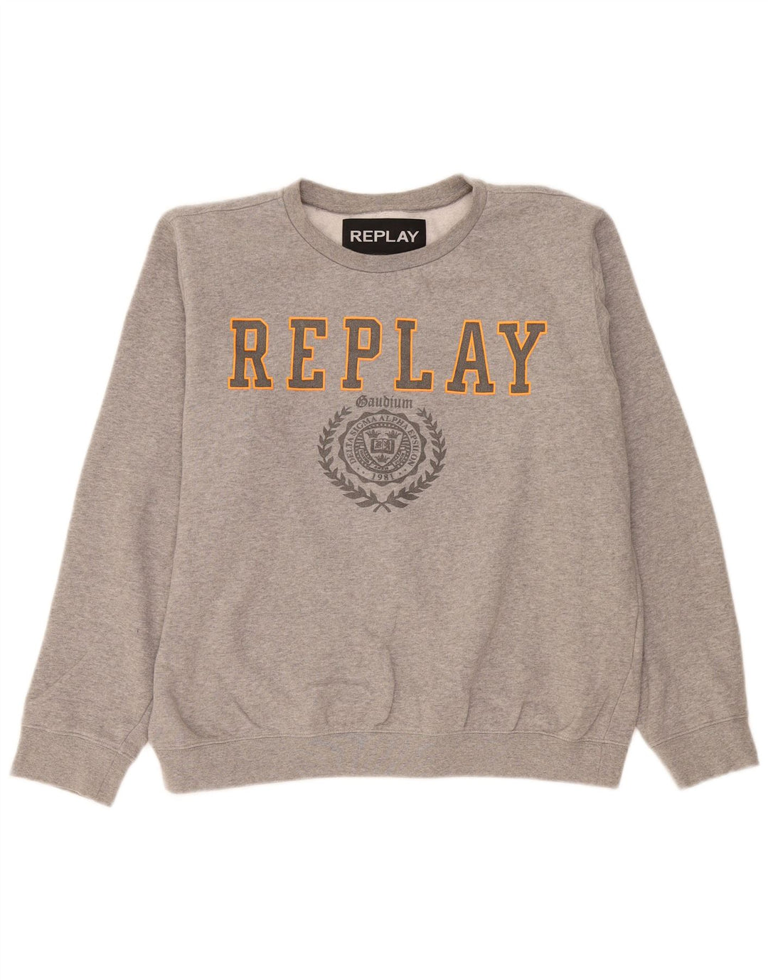 Replay Sweat-Shirt Graphique Homme Large Gris Moucheté Coton