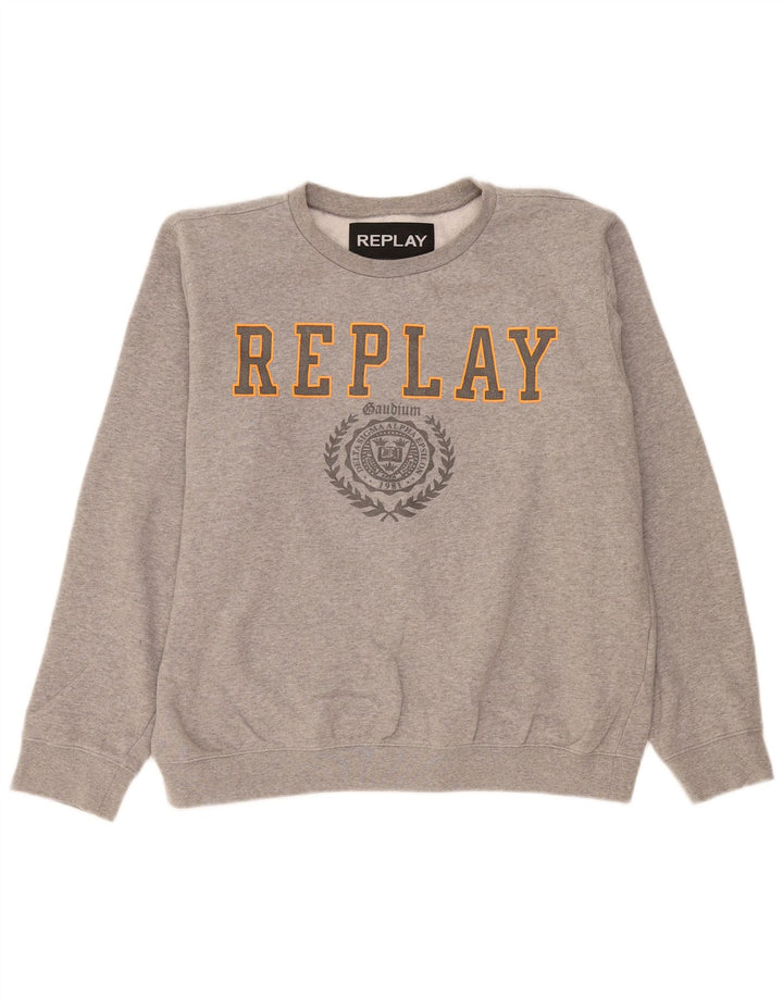 Replay Sweat-Shirt Graphique Homme Large Gris Moucheté Coton