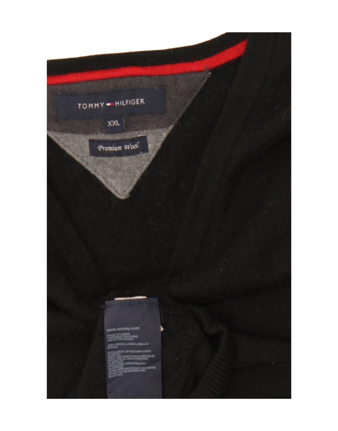 TOMMY HILFIGER Mens V-Neck Jumper Sweater 2XL Black Wool Vintage Tommy Hilfiger and Second-Hand Tommy Hilfiger from Messina Hembry 