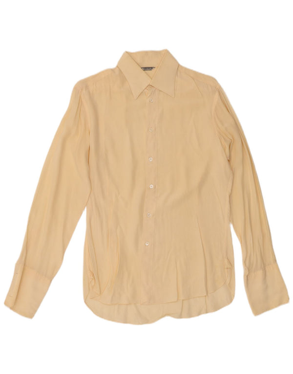Chemise formelle vintage pour homme EU 40 Soie beige moyen