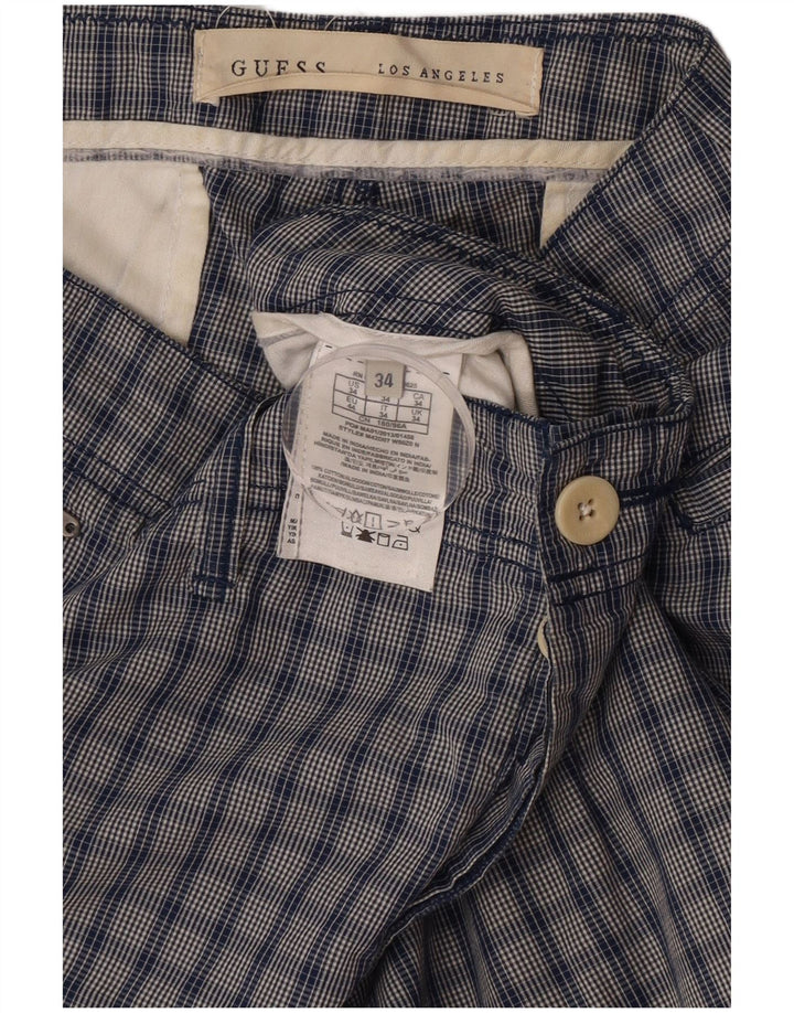 Guess Short Chino Homme W34 Grand Carreau Bleu Coton
