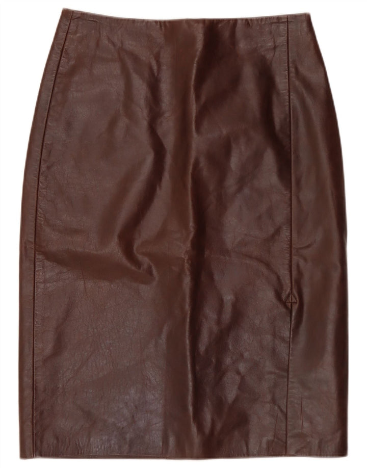 jupe en cuir femme vintage IT 40 Petit W28 Cuir Marron