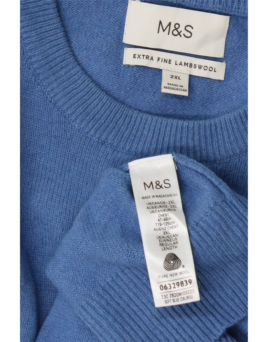 Marks & Spencer Pull col rond pour homme en laine bleue 2XL