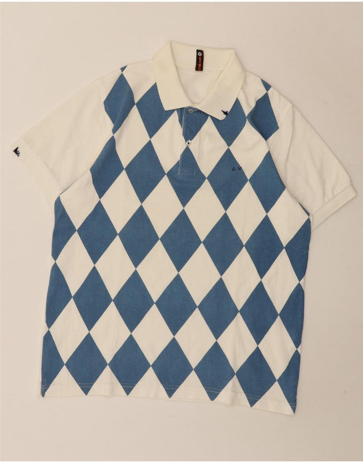 Sun68 Polo Homme Blanc Moyen Argyle/Diamant Coton