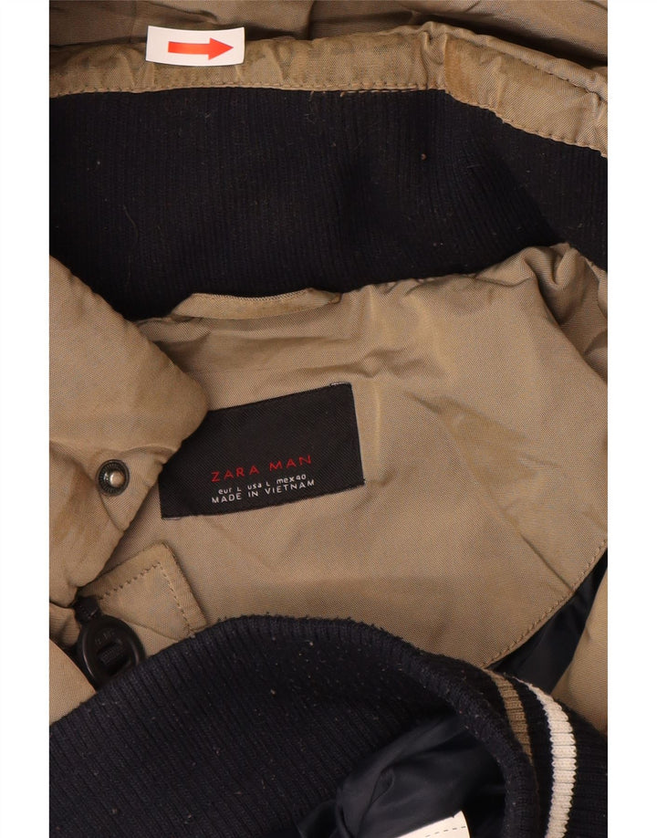 Zara Veste matelassée à capuche pour homme UK 40 Large Beige Nylon