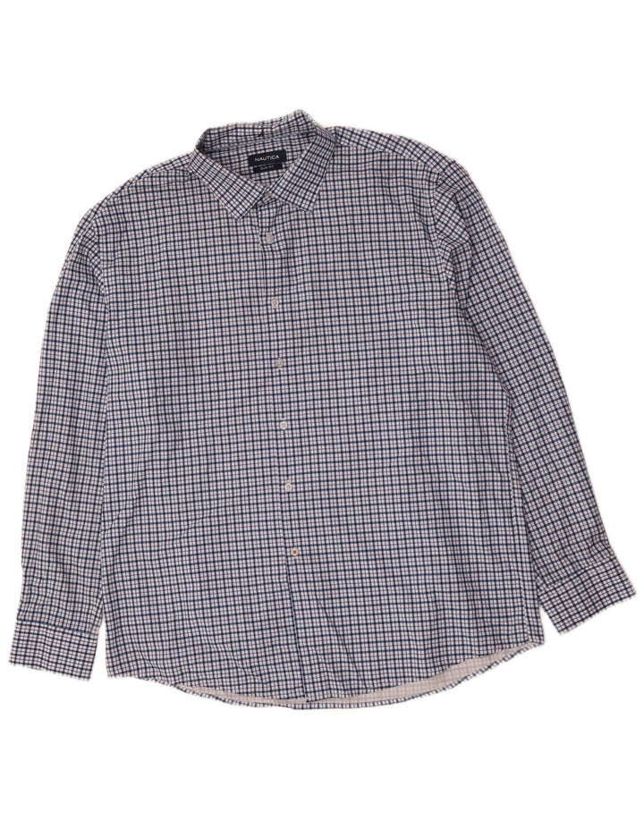 Nautica Chemise slim fit pour homme Taille 17 1/2 XL Bleu à carreaux Polyester