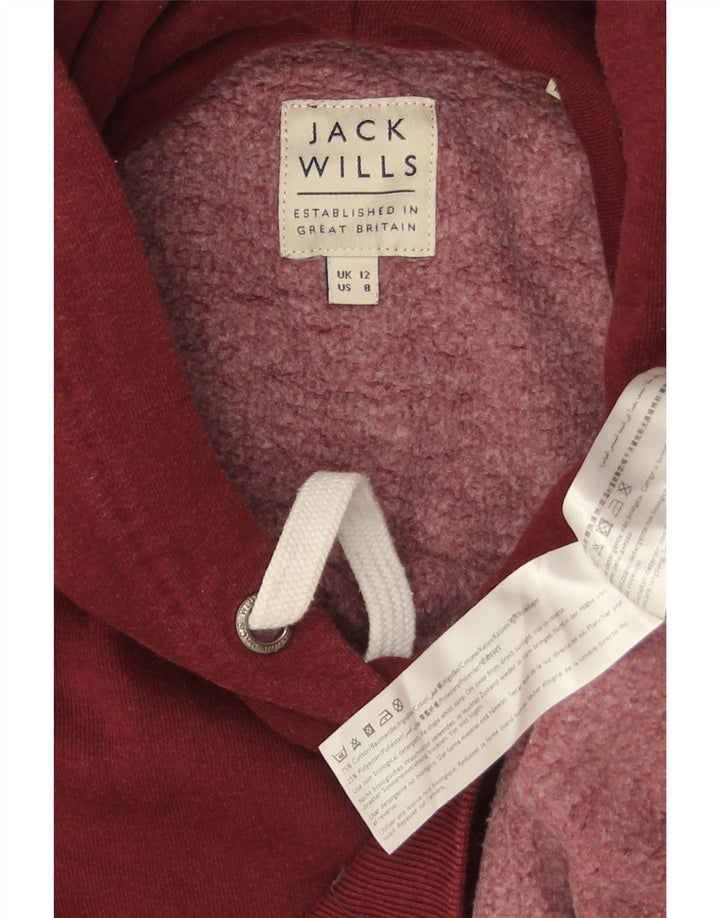 JACK WILLS Pull à capuche graphique pour femme UK 12 en coton bordeaux moyen