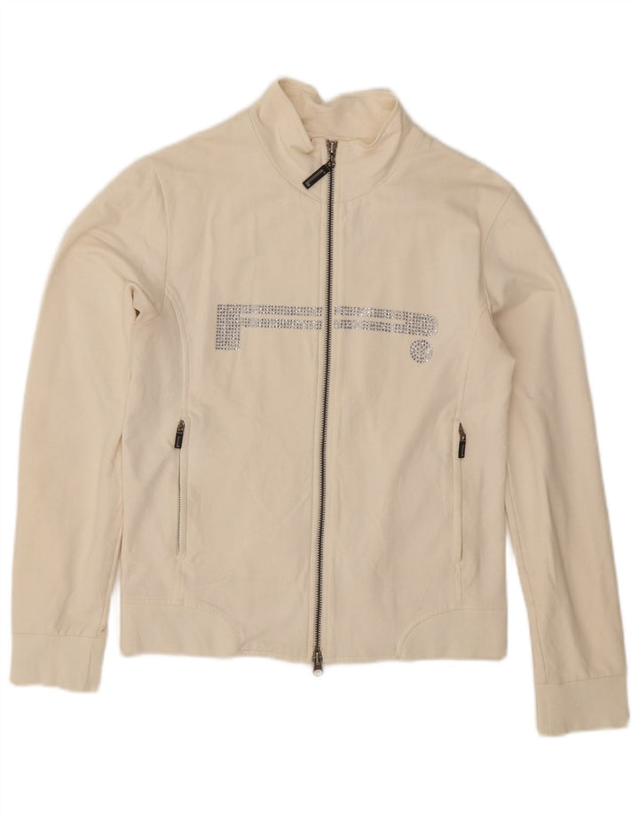 Pirelli Veste de survêtement graphique pour femme UK 10 Petit coton blanc cassé
