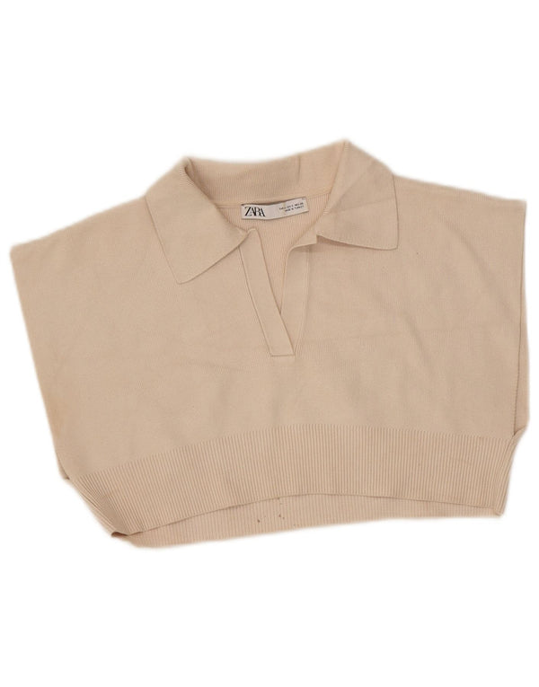 Zara Polo court sans manches pour femme UK 10 Small Beige