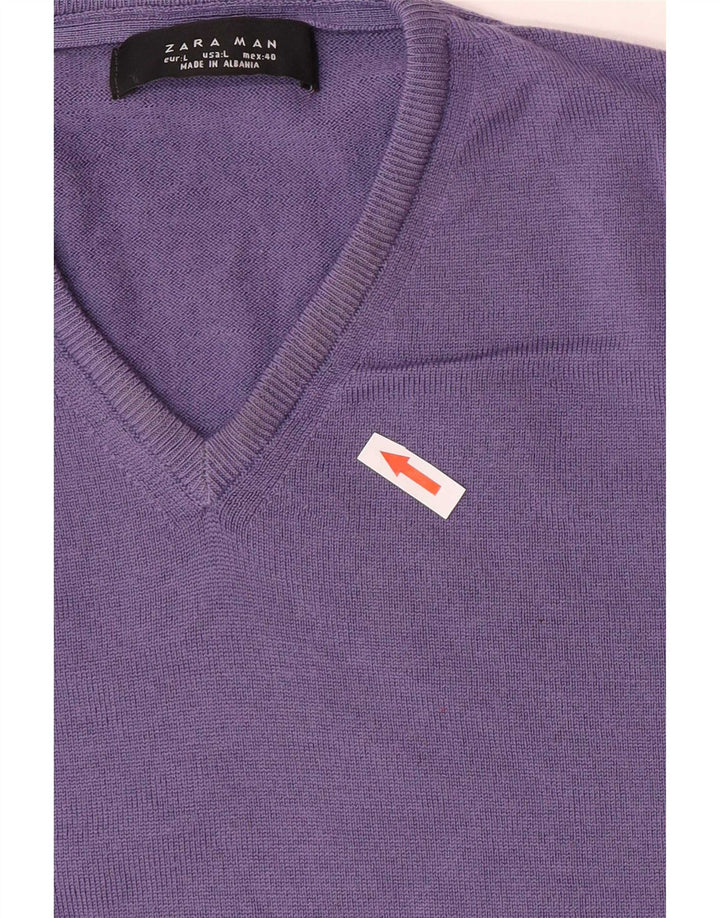 Zara Pull col V pour homme en laine violette Taille L