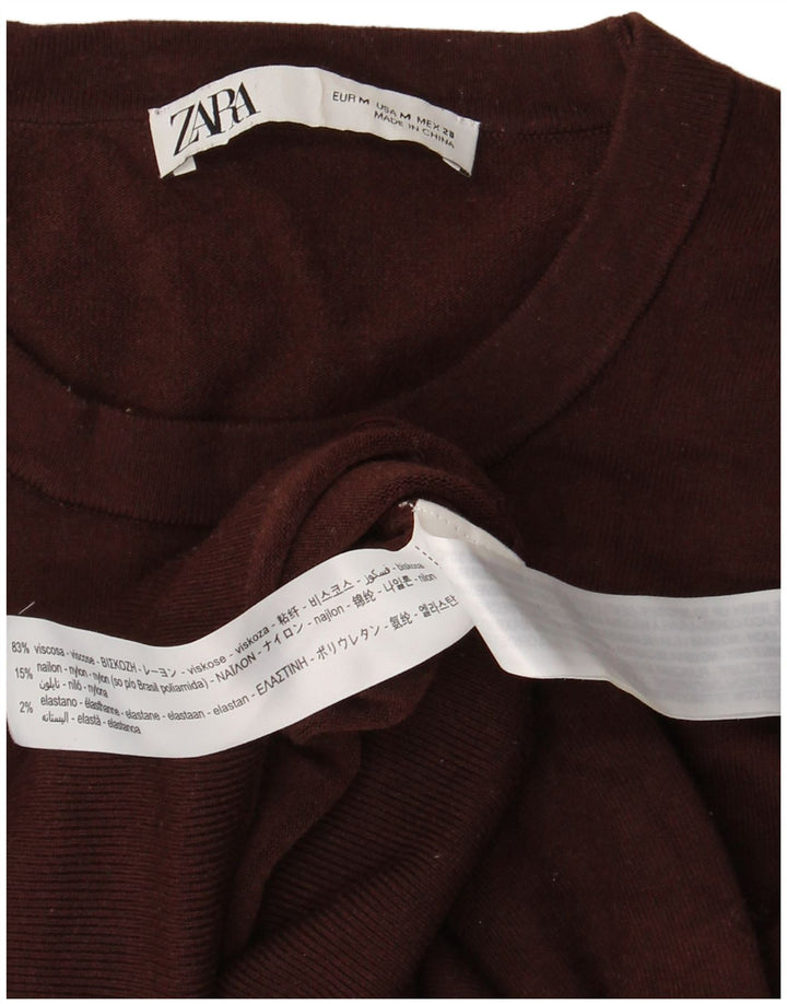 Zara Pull à col rond pour femme UK 12 Viscose marron moyen