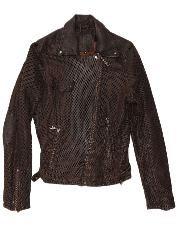 Eighth Sin Veste de motard en cuir pour femme UK 10 Petit Marron