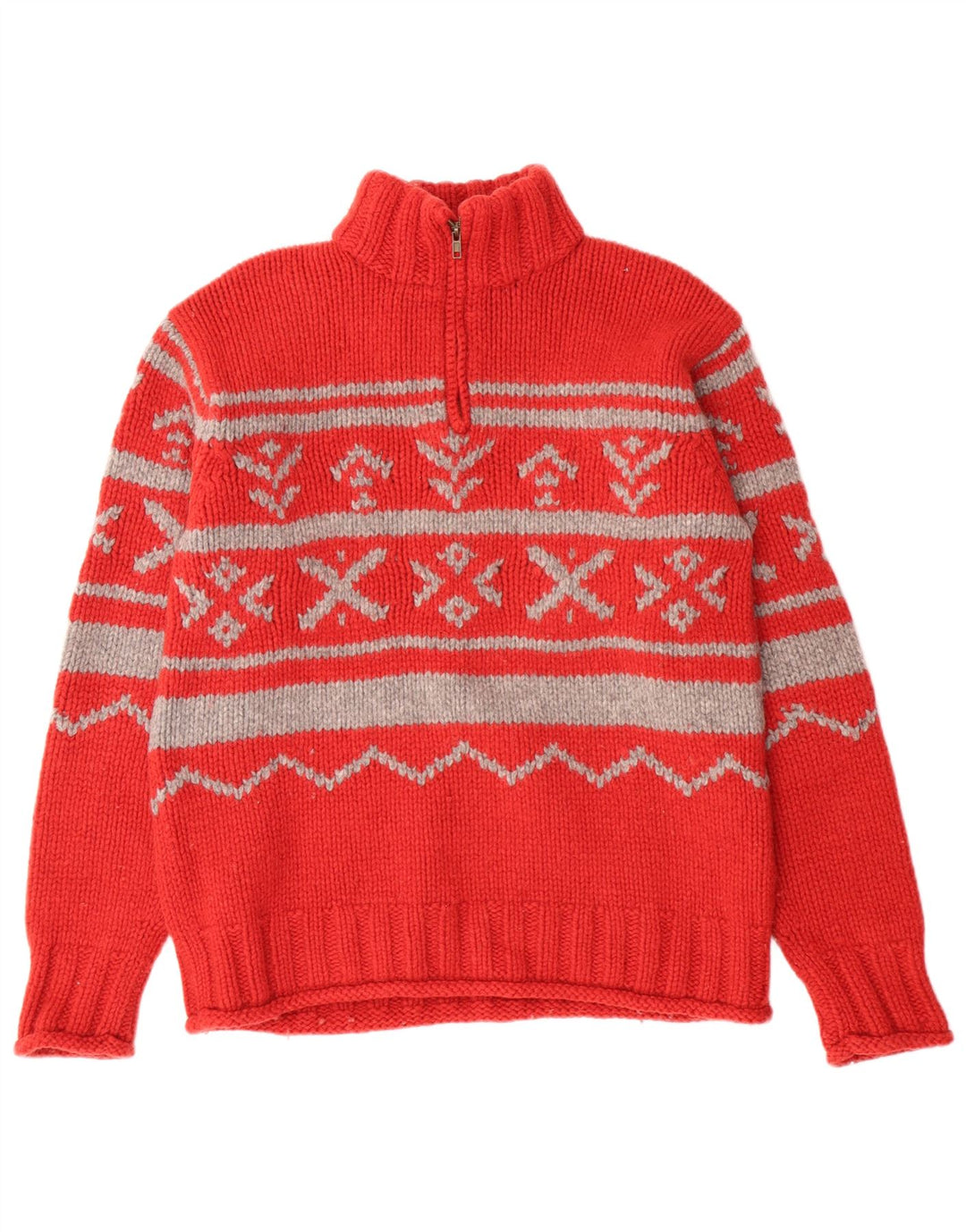 Marlboro Classics Pull à col zippé pour femme Grande laine Fair Isle rouge