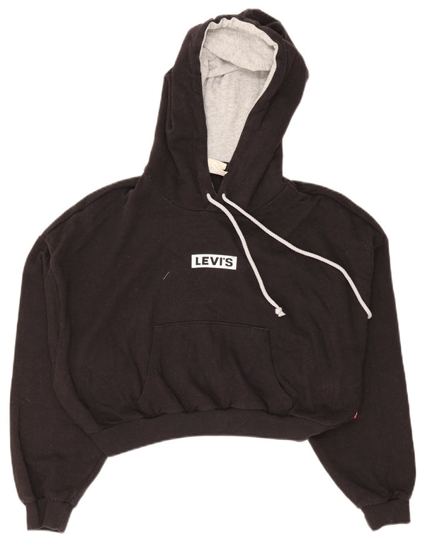 Levi's Pull à capuche graphique court pour femme UK 16 Large Noir Coton