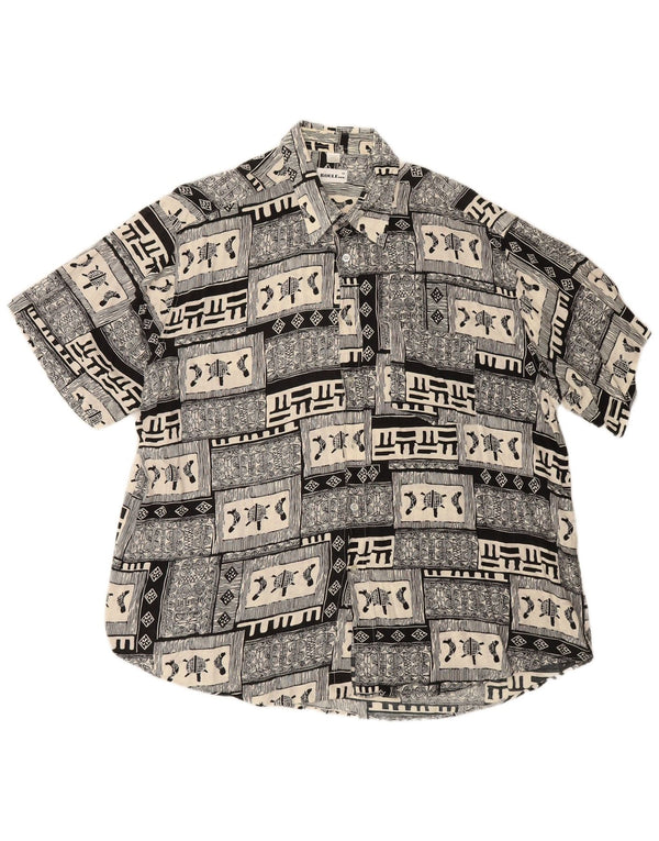 BOULEE Chemise Manches Courtes Homme Taille 45/46 2XL Noir Patchwork Viscose