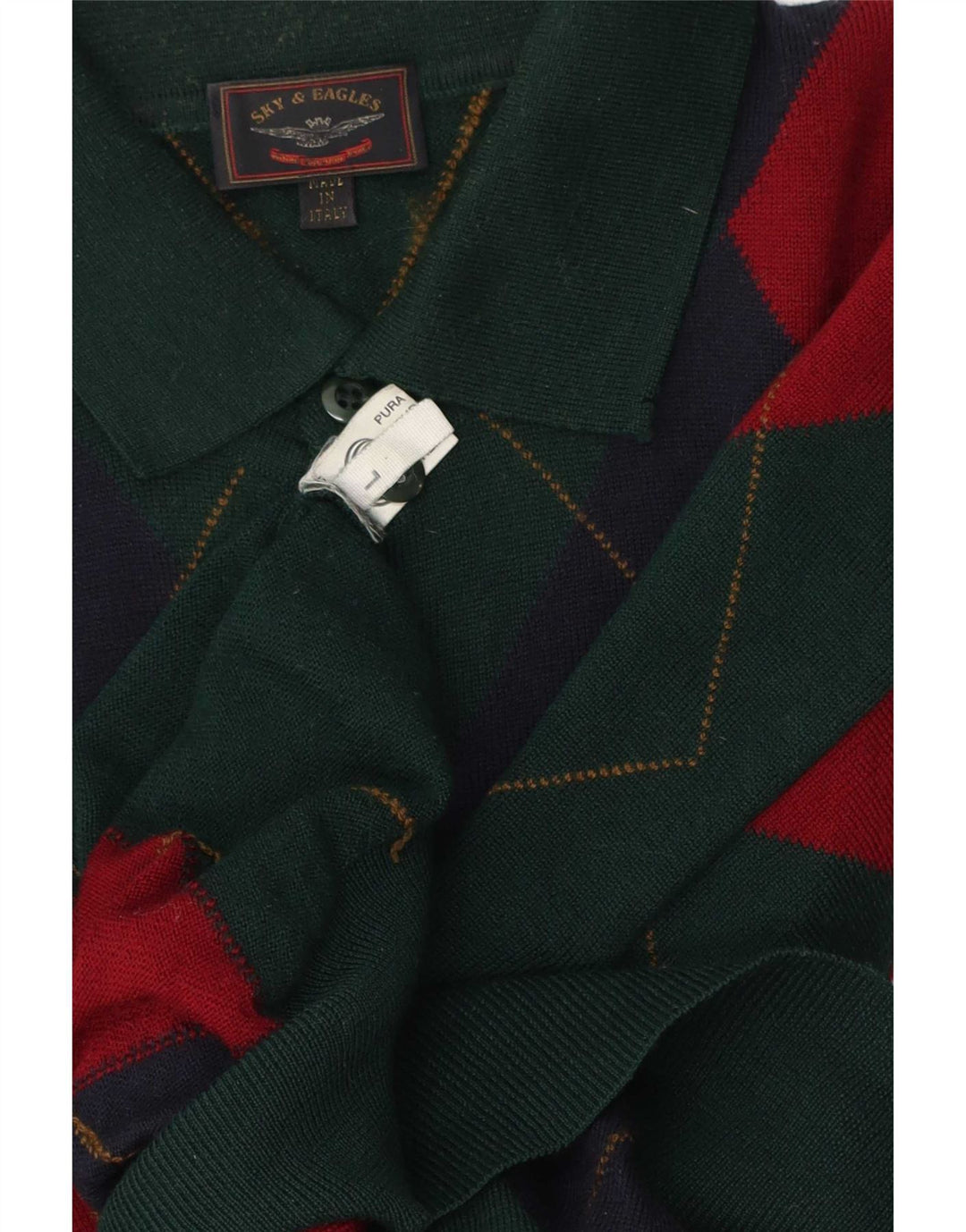 Sky & Eagle Pull à col polo pour homme, grand, vert, argyle/diamant