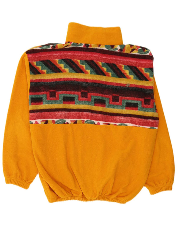 vintage Mens Button Neck Fleece Jumper XL Jaune Géométrique