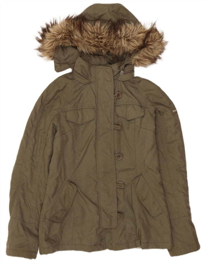 Woolrich Parka à capuche pour femme UK 10 Small Kaki Nylon