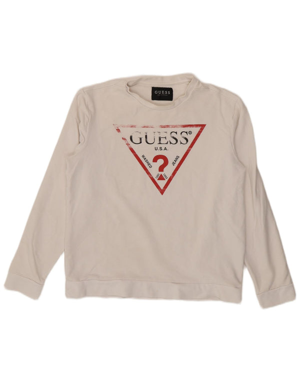 Guess Haut graphique à manches longues pour femme UK 16 Large Blanc Coton