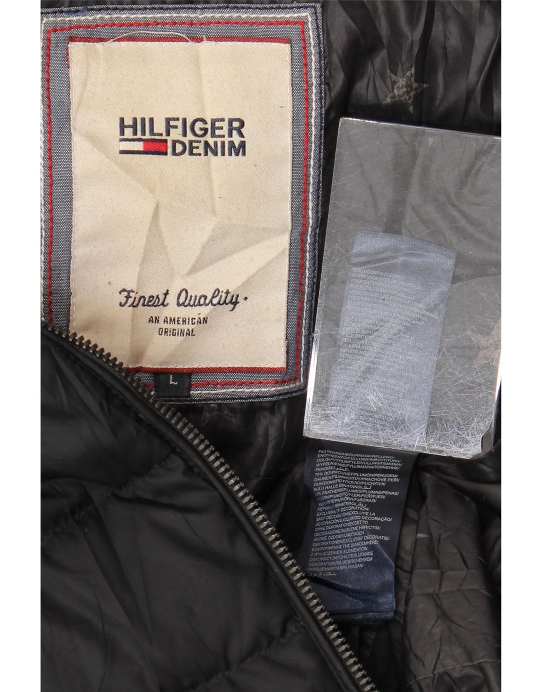 TOMMY HILFIGER Veste matelassée à capuche pour femme UK 16 Large Noir Polyester