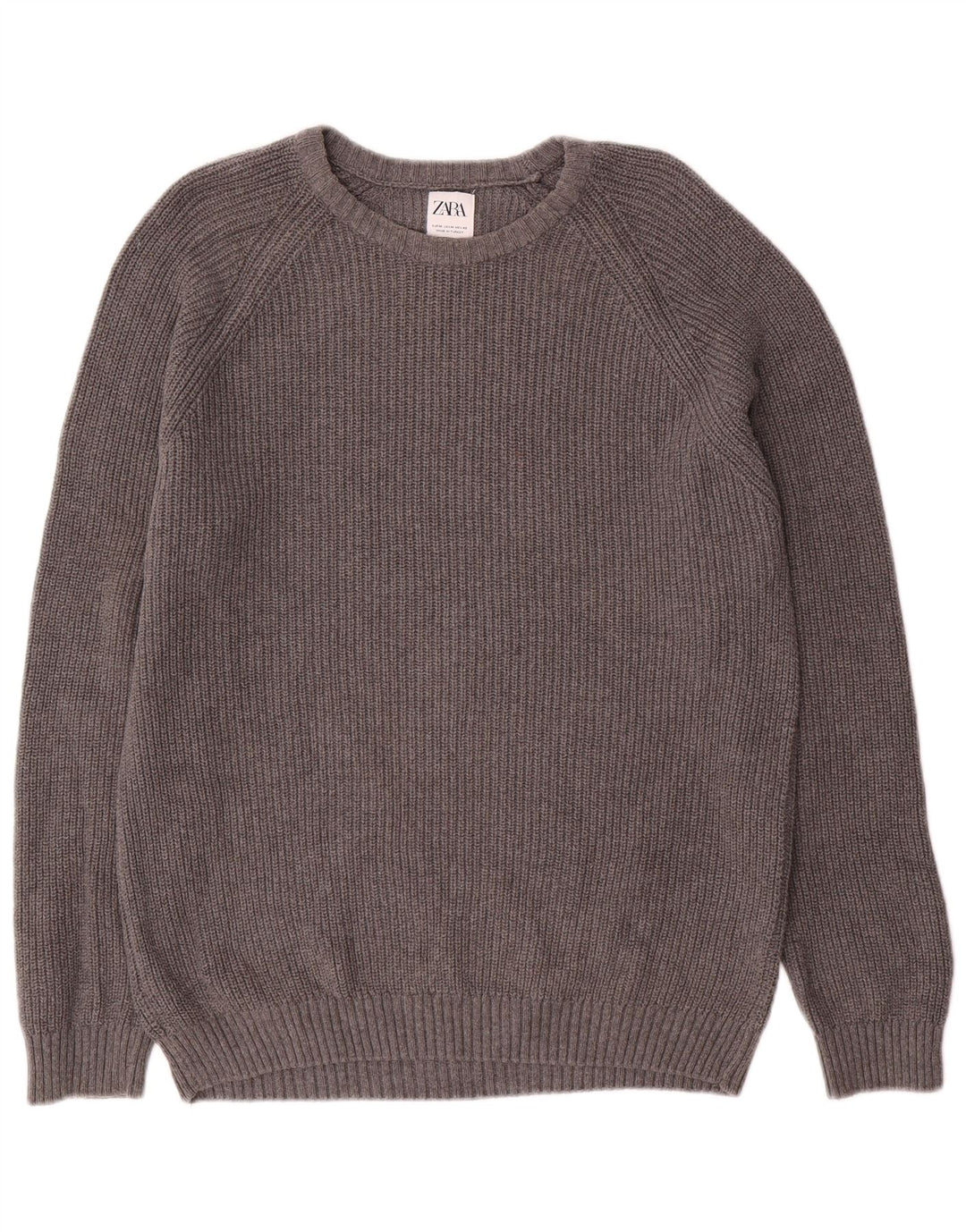 Zara Pull Col Bateau Homme Gris Moyen Coton