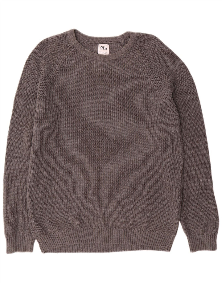 Zara Pull Col Bateau Homme Gris Moyen Coton