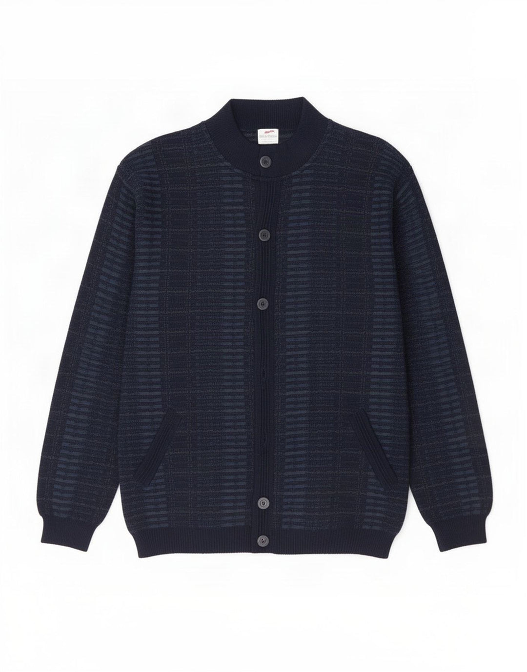 Bernardini Cardigan Homme Pull IT 52 Laine à Carreaux Bleu Marine Moyen