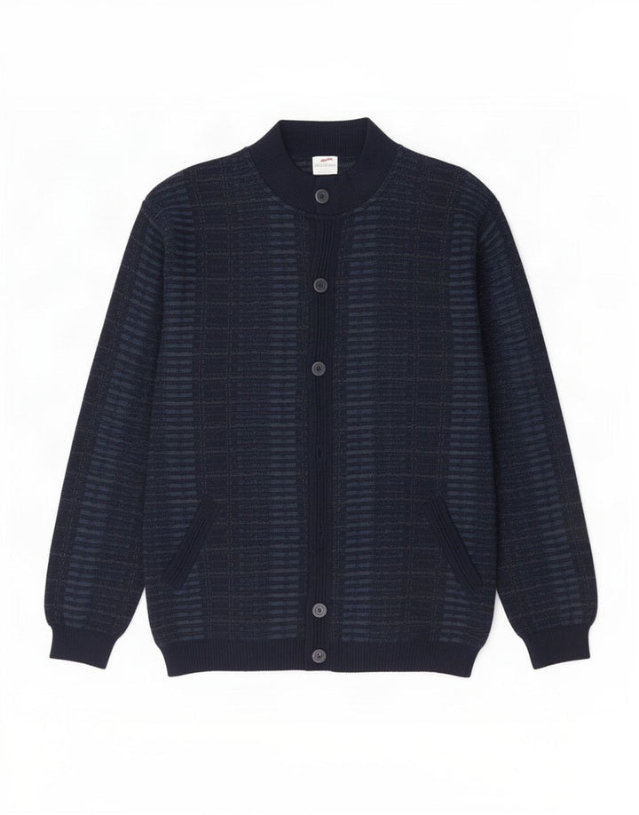 Bernardini Cardigan Homme Pull IT 52 Laine à Carreaux Bleu Marine Moyen