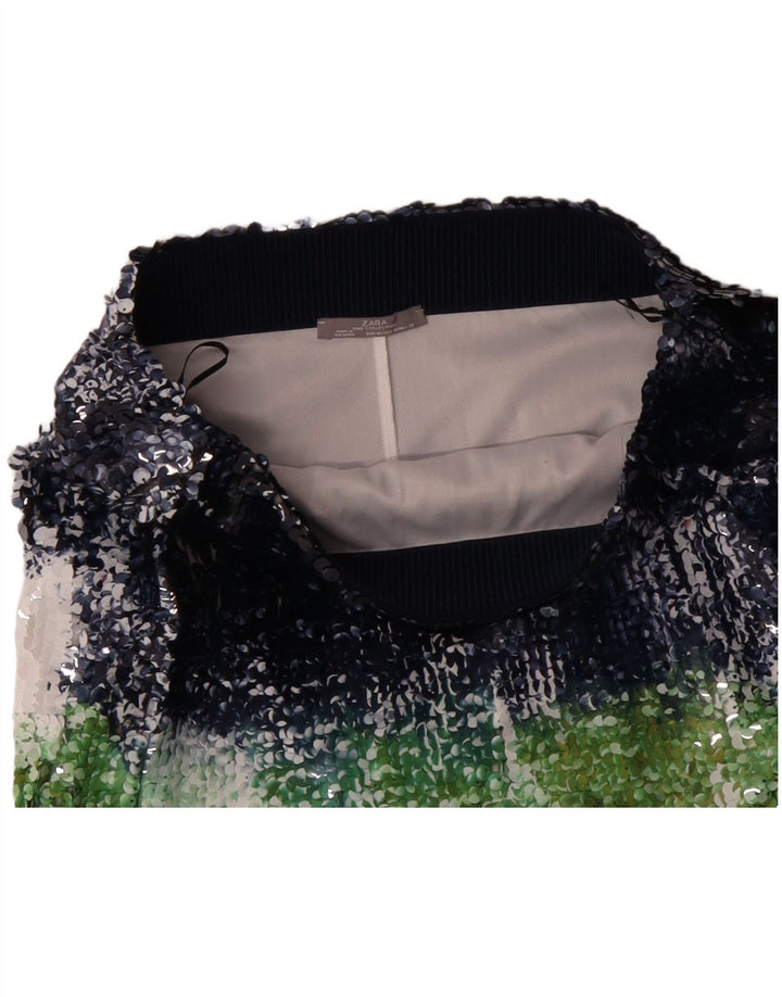 Jupe Droite Femme ZARA Medium W28 Polyester Colorblock Multicolore