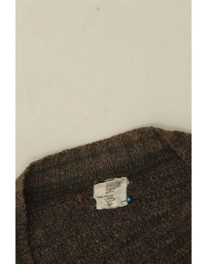 vintage Mens Cardigan Sweater IT 50 Moyen Kaki Moucheté Acrylique