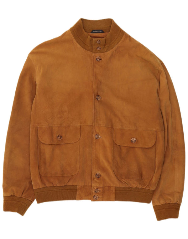vintage Mens Suede Bomber Jacket IT 56 3XL Cuir Marron