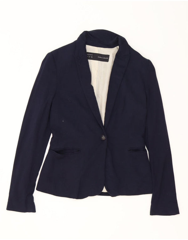 Zara Femme 1 Bouton Blazer Veste UK 10 Petit Bleu Marine Acétate