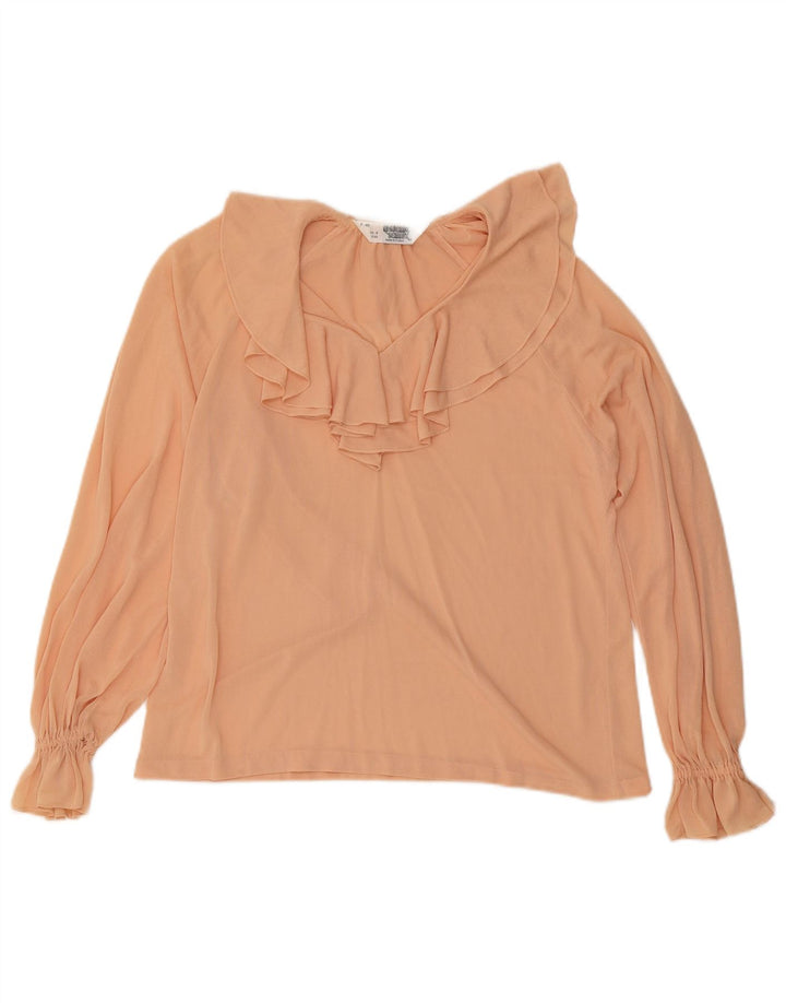 vintage Femmes Ruffle Front Manches Longues Blouse Top EU 40 Rose Moyen