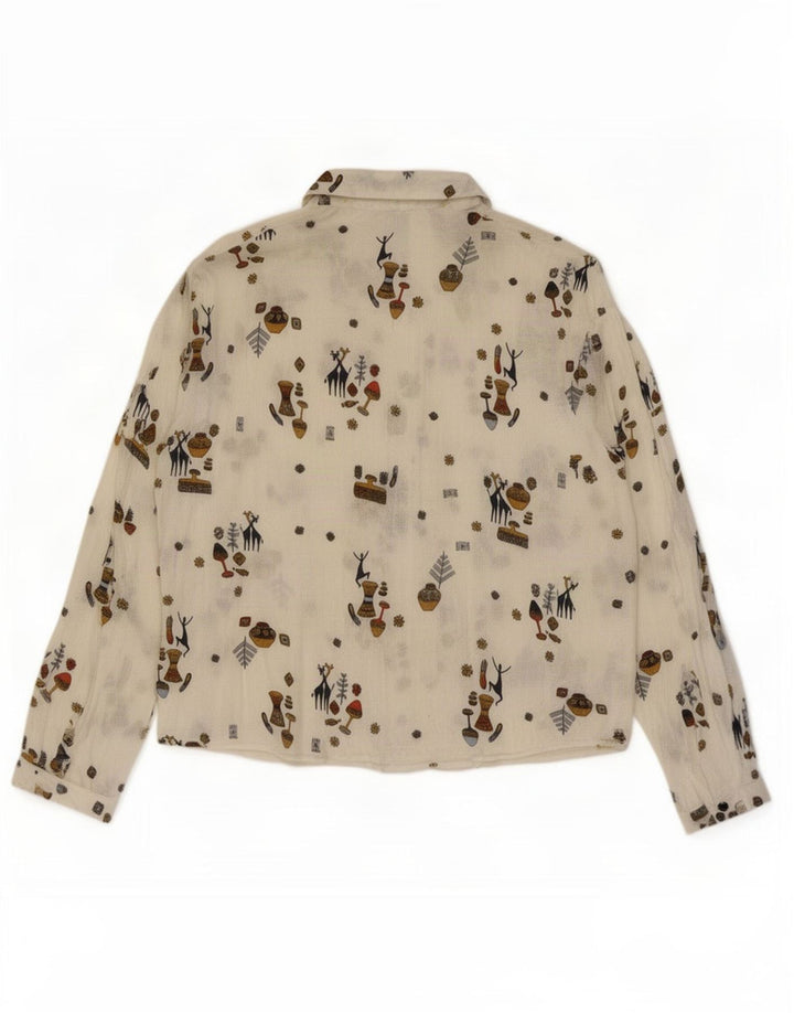 Zara Womens Trafaluc Abstract Pattern Shirt Blouse UK 14 Moyen Blanc