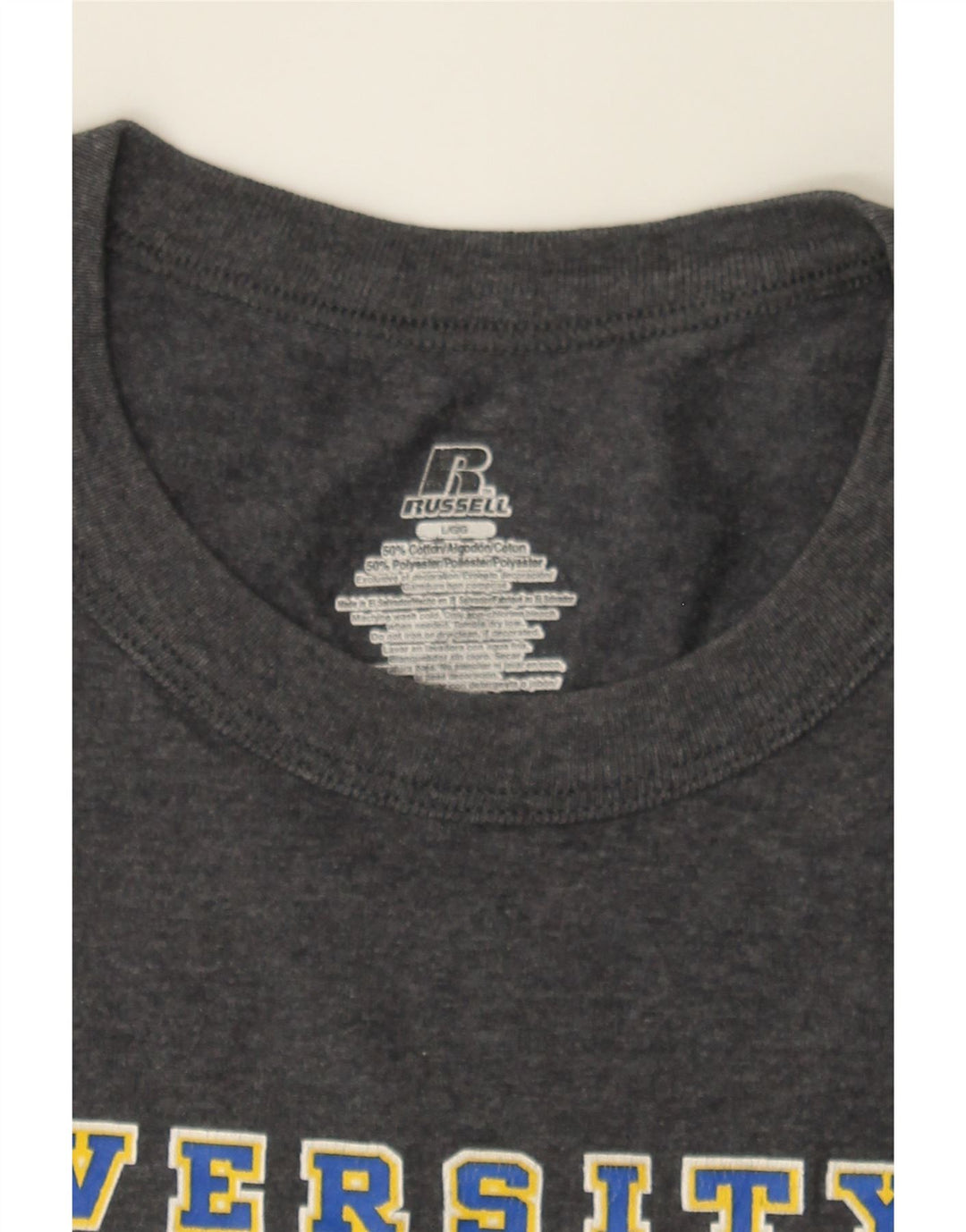 RUSSELL ATHLETIC Mens Graphic T-Shirt Top Large Grey Vintage Russell Athletic and Second-Hand Russell Athletic from Messina Hembry 