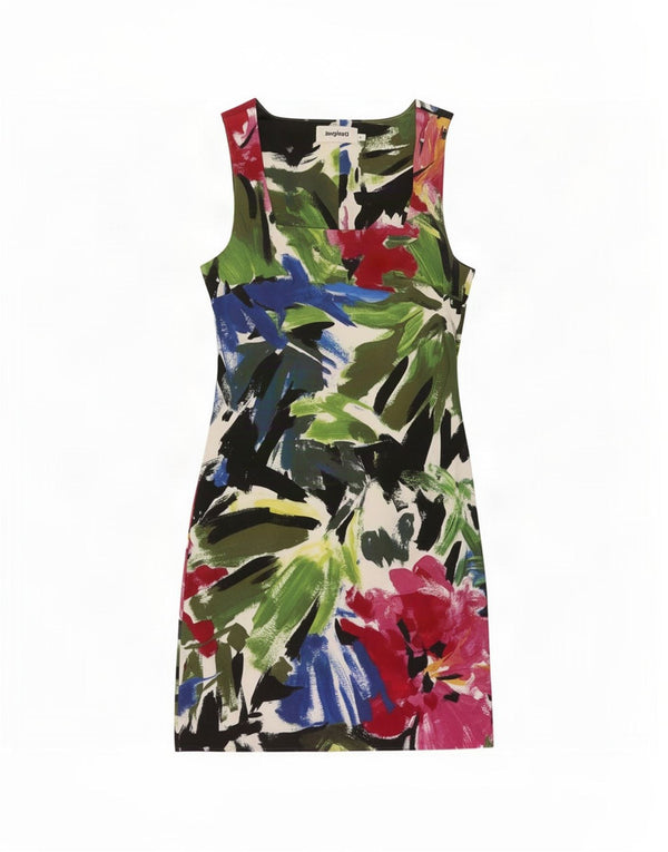 Desigual Robe fourreau sans manches pour femme UK 8 Small Multicolore Floral