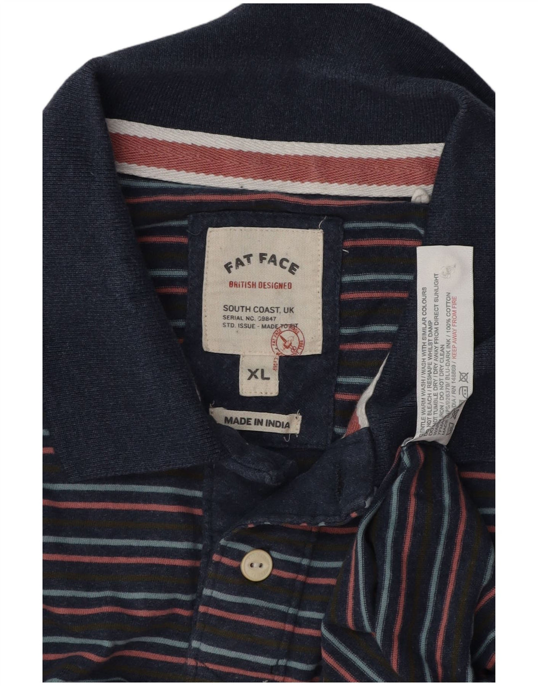 FAT FACE Polo Homme XL Bleu Marine Rayé Coton