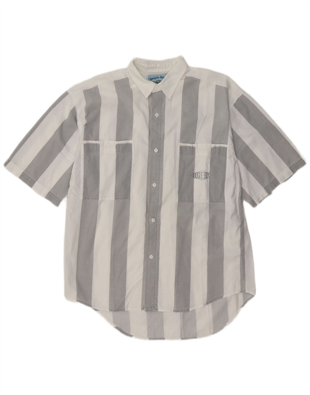 BUGLE BOY Chemise à manches courtes pour homme en coton rayé blanc moyen