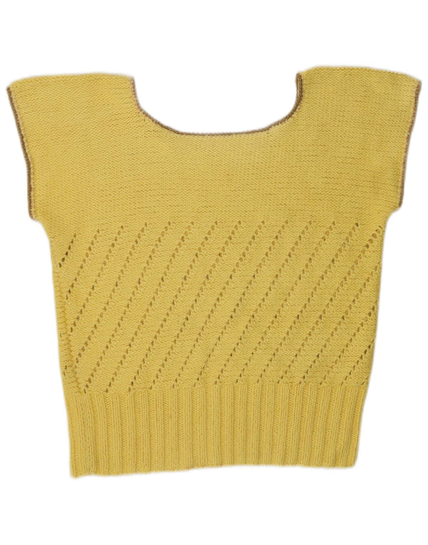 vintage Womens Boat Neck Jumper Pull UK 14 Medium Yellow Colourblock