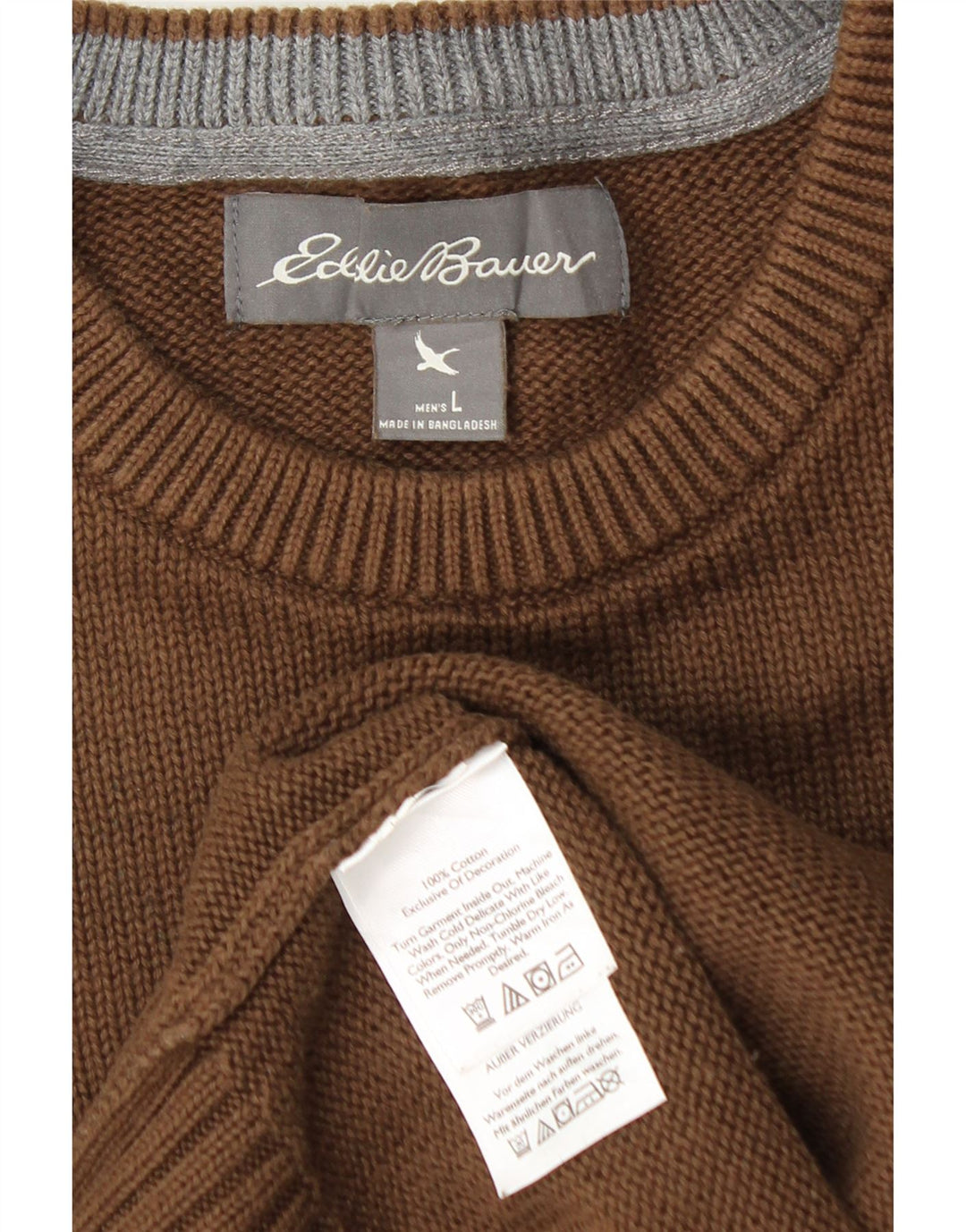 Eddie Bauer Pull à col rond pour homme en coton marron Taille L