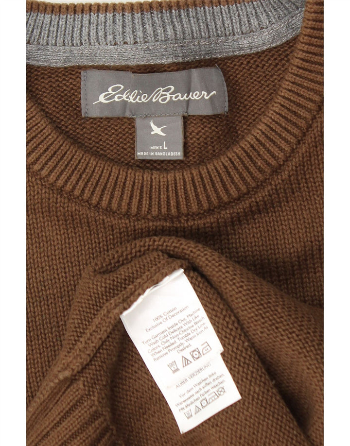 Eddie Bauer Pull à col rond pour homme en coton marron Taille L