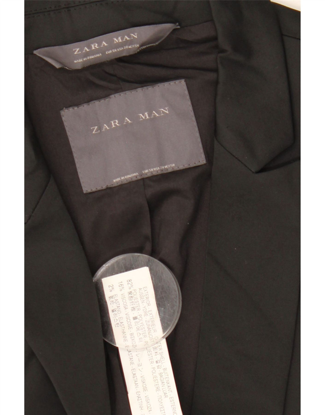 Zara Veste Blazer 2 Boutons Homme EU 50 Polyester Noir Moyen